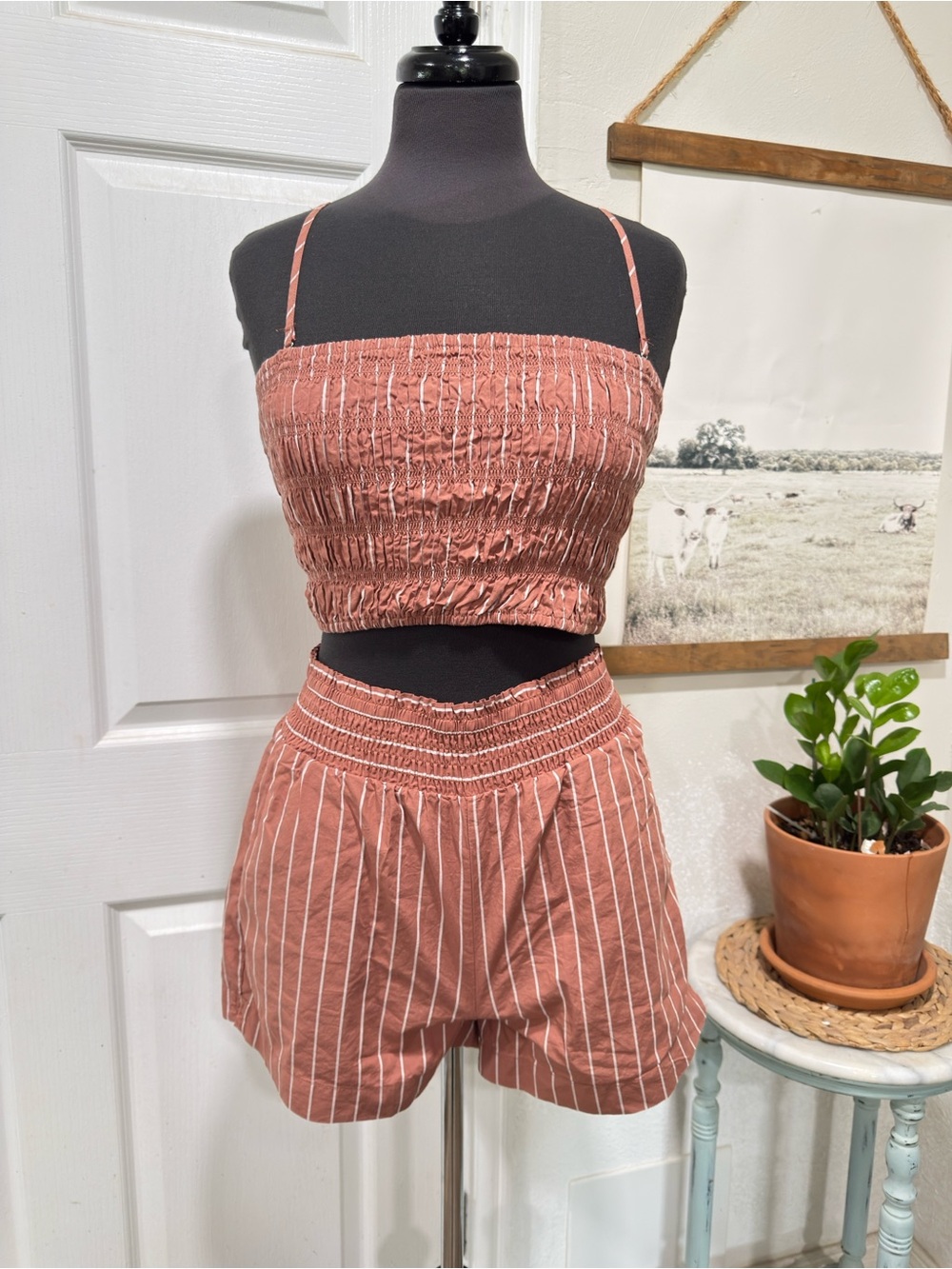 a new day Rust-Striped Smocked Romper